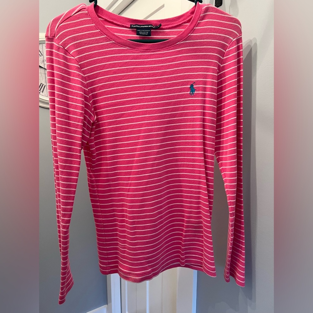 Ladies Ralph Lauren pink stripe long sleeve top